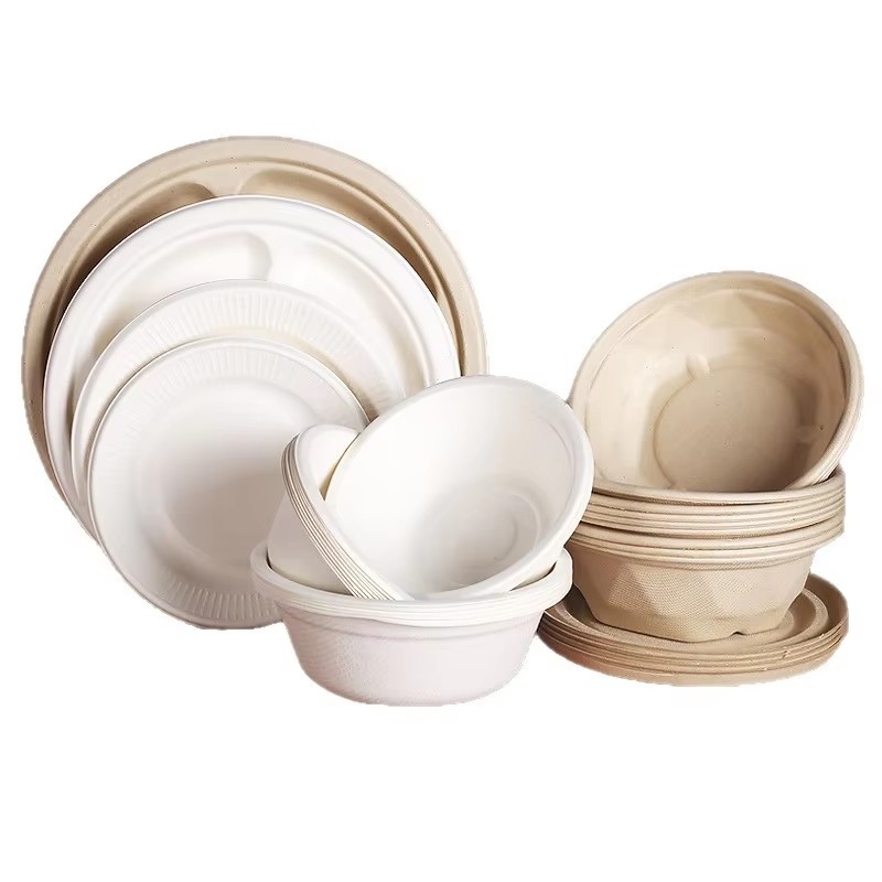 Disposable Paper Plate Bowl Sugarcane Pulp Biodegradable Barbecue Birthday Cake Tray Bone Butterfly Bowl
