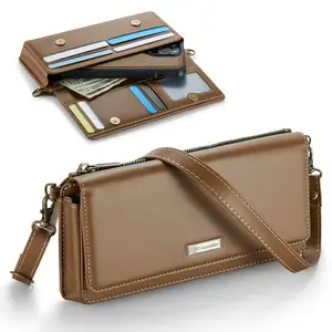 Crossbody für iPhone 15 Telefonhülle Brieftasche RFID-Block mit Kartenhalter Reißverschluss Scheine Slot weiches PU-Leder magnetisches Armband