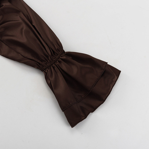 Nuova Tendenza Moda 2025: <span class=keywords><strong>Blusa</strong></span> Elegante <span class=keywords><strong>Marrone</strong></span> a Maniche Lunghe Svasate in Raso per Donne d'Ufficio con Sciarpa - Product Image 6