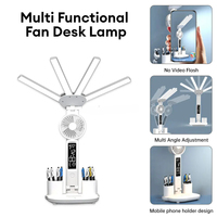 Lampe de table LED multifonction personnalisée à 4 têtes avec ventilateur calendrier horloge lampe de bureau rechargeable USB 3 couleurs lecture veilleuse