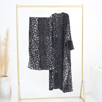Robe Abaya en Organza à Manches Longues pour Femmes Musulmanes, Imprimé Léopard, Nouvelle Arrivée 2026, Dubai, Grande Taille, 2 Pièces