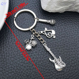 QY Musical Instrument Metal Key Chain Alloy <b>Keyring</b> Guitar Microphone Drum Note Pendant Gift Accessory - Product Image 3