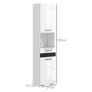 Kleankin Columna Baño en MDF con Estante Abierto, Cajón y Armario Cerrado, 37x32,5x170 cm, Blanco - Product Image 3