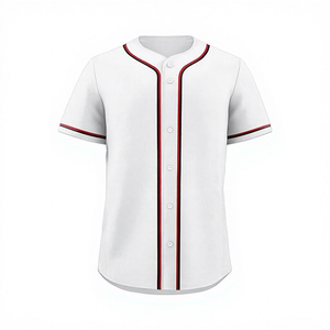 Maillot de baseball respirant unisexe à manches courtes blanc avec bordure rouge, fermeture boutonnée, vêtements de sport pour adultes toutes saisons - Product Image 1