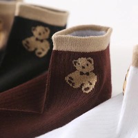 Printemps été nouveauté en gros mince bouche peu profonde respirant chaussette courte motif ours doux mignon chaussettes femmes cheville chaussettes
