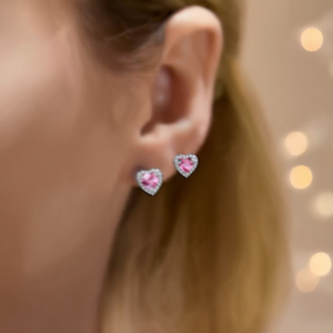 Orecchini a perno a forma di cuore E395 in lega blu con pavé, gioielli romantici da donna, idea regalo - Product Image 2