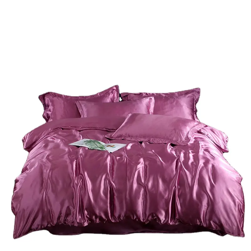 2022 جديد الحرير 4 قطعة مجموعة غشايات السرير الحرير السرير لحاف طقم أغطية