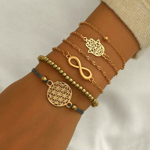 Japanese and Korean retro style, versatile Fatima hand infinity symbol <b>stacked</b> <b>bracelet</b>, beaded chain, <b>stacked</b> jewelry for - Product Image 2