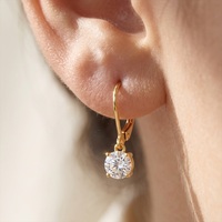 Boucles d'oreilles pendantes en argent sterling 925 avec fermoir à levier, zircone cubique ronde 8A, solitaires faites à la main, bijoux fins pour femmes