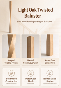 Rampe d'escalier minimaliste en bois massif avec balustres torsadés pour un design d'escalier moderne - Product Image 2