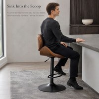 Fauteuil de barbier en bois courbé avec siège en cuir PU marron, léger et portable, design moderne pour îlot de cuisine, salon, café