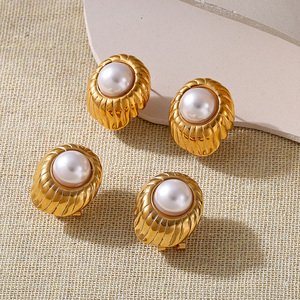 Fashion <strong>Jewelry</strong> Earings High Quality 18K Gold Plated Pearl Stud Earrings with Bead Threads Waterproof <strong>Jewelry</strong> for Women Trendy - Product Image 3