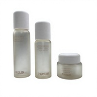 Bouteille PETG pour emballage de soins de la peau 150 ml - Crème pour le visage, lotion, huile essentielle et crème pour les yeux en PET, ensemble avec logo personnalisé, forme ronde beige