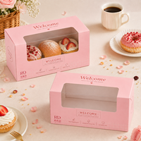Boîte à pâtisserie rose personnalisée avec fenêtre transparente pour gâteau, rouleau de cannelle, dessert, pâtisserie, tarte aux œufs, tarte à la crème, emballage alimentaire