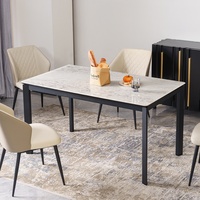 Meubles minimalistes turcs Pation d'occasion Table de salle à manger bon marché 8 places couleur crème et 6 chaises à vendre