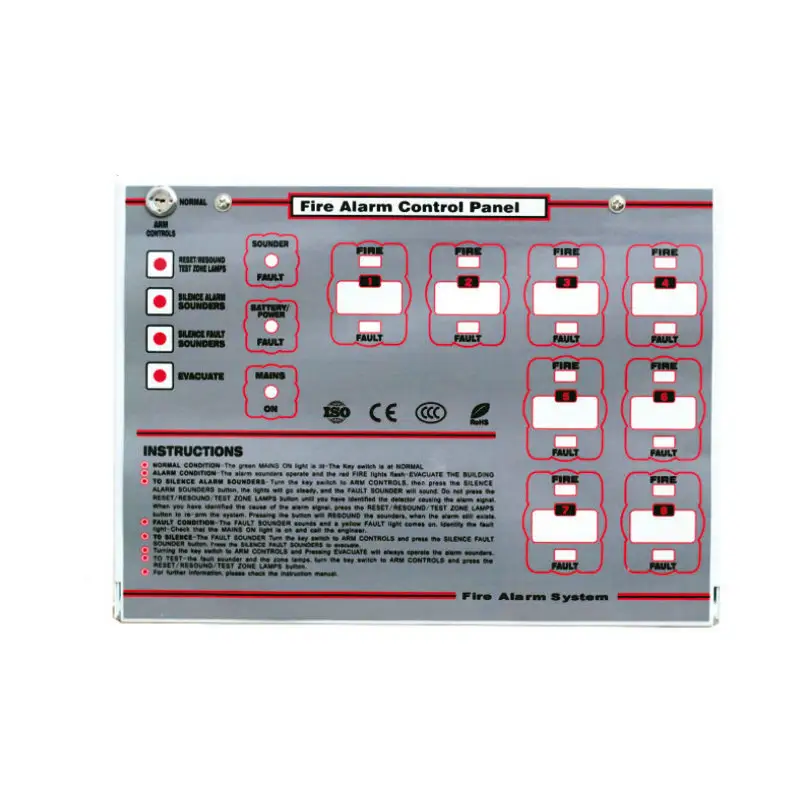 Дешевая экономичная панель управления пожарной сигнализацией 2-8 зон для обычной пожарной сигнализации
