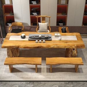 Solid Wood Slab Tea <b>Table</b> <b>Set</b> Living Room New Chinese Style Handmade Office Tea Furniture Complete <b>Set</b> - Product Image 4