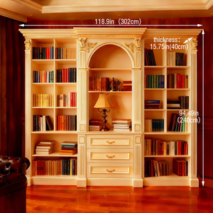 Librería de Madera Tallada con Cristal Europeo, Puerta de Madera Maciza de Okoume, Estructura de Madera Contrachapada Pintada, Estantes para Libros, Librería para Oficina o Sala - Product Image 6