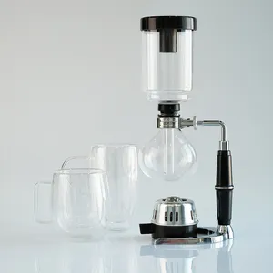 Gold Glass Syphon Coffee Maker, Tabletop Siphon Coffee Pot with Silicone Handle Alcohol Burner, for Home Office 5-Cup