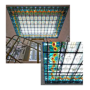 Trang trí kính màu Trần mái Cửa sổ Tấm làm bằng tay khảm màu chì Glass Dome Trần Tiffany Glass Trần Dome