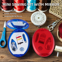 Mini kit de couture portable avec miroir intégré, enfile-aiguille, petit ensemble de fils de secours pour voyage, boîte d'accessoires de réparation DIY