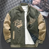Blouson Baseball Rétro Homme Automne Hiver avec Broderie Américaine, Tendance en Fourrure de Lapin, Fermeture Éclair Avant, Vêtement Long Haut