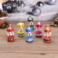 Mini carrousel en bois, ornement suspendu, peint à la main, décoration de sapin de Noël, cheval de carrousel vintage pour cadeau de fête, OEM