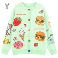 Nanteng personnalisé coton hiver couleur bloc mignon dessin animé nourriture Jacquard col rond à manches longues bouton Cardigan chandails pour les femmes