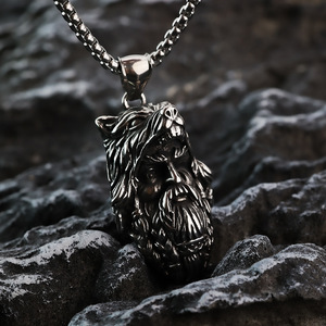 Collar yunnique Viking con colgante de cabeza de lobo de Odín, collar de acero inoxidable para hombre, diseño de animales vintage, joyería de regalo - Product Image 4