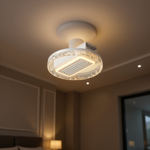 Modern 20 Inch <b>LED</b> Bladeless Ceiling Fan <b>Light</b> Remote <b>Control</b> Flush Mount Dimmable White Living Room - Product Image 2