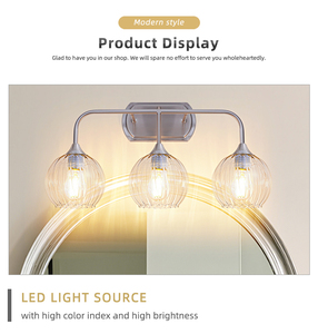 Applique murale moderne en alliage d'aluminium avec 3 abat-jour en verre, LED E27, lumière blanc chaud 2700K pour salle de bain, chambre à coucher, salon - Product Image 2