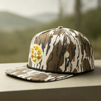 Casquettes Snapback à Visière Plate HS24 à Motif Camouflage Personnalisé, Logo Tissé OEM, 5 Panneaux, Chasse en Plein Air, Unisexe, avec Cordon