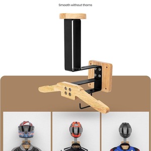 <b>Wooden</b> Wall Mounted <b>Coat</b> Rack With Helmet Holder And Key <b>Hooks</b> For Motorcycle Gear Storage - Product Image 3