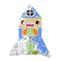 Casa de Juegos de Cartón Ecológica para Niños, Juego de Pintura Educativa con Diseño de Cohete, para Dibujar y Colorear