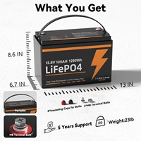 2-Pack Baterai Lithium LiFePO4 12V 100Ah Kelompok 31 dengan BMS 100A Terintegrasi, Perlindungan Suhu Rendah, 15000 Siklus Pengisian untuk RV, Kapal, dan Van