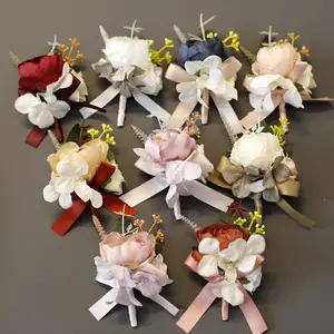 European Korean Peony Bridegroom Brothers Wedding Corsage Bridesmaid Sisters Wrist Flower Group