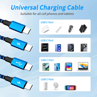 Câble USB Type C personnalisable en gros 3 en 1 charge rapide et transfert de données câble de chargeur de téléphone portable en nylon Usb c 3 en 1