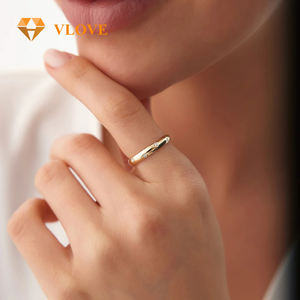 VLOVE Fine Jewelry 14K 3Mm Dome Burnish Setting Bagues en <span class=keywords><strong>or</strong></span> massif avec diamant Bagues de mariage pour femmes - Product Image 6