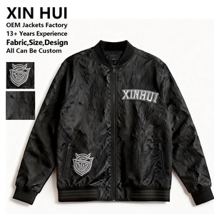 Custom Crinkled Fabric Men's <b>Long</b> Loose Winter Bomber <b>Jacket</b> Silver Embroidered Premium Pliss Tech Vintage Hip Hop Streetwear - Product Image 1