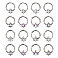 Cincin Hidung Titanium ASTM F136 untuk Anak, Lapis Emas 18K, Model Clicker, Hias Zirkon, Bentuk Mahkota Bunga dan Hati, untuk Pesta Pernikahan