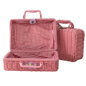 Nhỏ Màu Hồng Mây Dã Ngoại Giỏ Vali Dệt Hộp Lưu Trữ Với Tay Cầm Trang Trí Lưu Trữ Hamper Cho Đồ Lặt Vặt Tổ Chức - Product Image 3