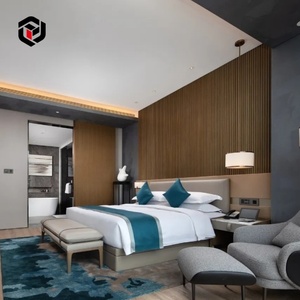 Ensemble complet de mobilier d'hôtel haut de gamme et moderne, fabriqué en usine, comprenant une tête de lit sur mesure en bois massif et une armoire fonctionnelle pour appartement élégant. - Product Image 3