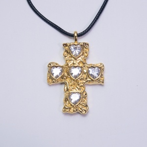 Women's European and American Style Trendy Necklace 18K Copper Hammered Cross with Zircon Pendant Bamboo <b>Chain</b> Colorfast Jewelry - Product Image 4