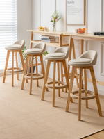 Tabouret de bar moderne de luxe léger en bois de caoutchouc avec dossier en cuir et coussin
