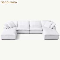 Übergroßes Modulares Cloud-Sofa mit Abnehmbaren Bezügen Tiefsitzende L-förmige Weiße Wohnzimmer-Couch