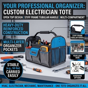 Bolsa de Herramientas para Electricista con Parte Superior Abierta Personalizada, Sistema de Asa Tubular con Marco Rígido, Organizador Profesional para Equipo de Mantenimiento - Product Image 2