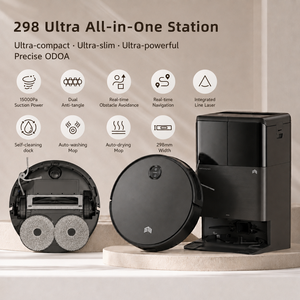 EU PICEA 298 Ultra 15000pa หุ่นยนต์ดูดฝุ่นและถูพื้นอัจฉริยะแบบออลอินวัน พร้อมแท่นเก็บฝุ่นอัตโนมัติ ทำความสะอาดตัวเองได้ทั้งแบบเปียกและแบบแห้ง - Product Image 1