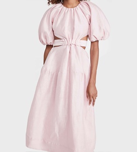 Abiti <span class=keywords><strong>da</strong></span> festa all'ingrosso los angeles mimosa ritaglio midi dress tie belt esagerato puff maniche rosa di moda abiti per lad - Product Image 4