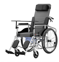 Fauteuil roulant manuel blanc entièrement inclinable hydrauliquement en acier au carbone avec repose-jambes réglables, pneus gonflables de 24 pouces, frein à main et plateau