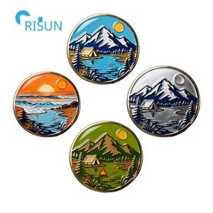 Camping Wilderness Montagnes Rivières Lacs Forêts Lever du soleil Nature Épinglettes en émail Badges Broches Épingles en émail personnalisées Nature - Product Image 4